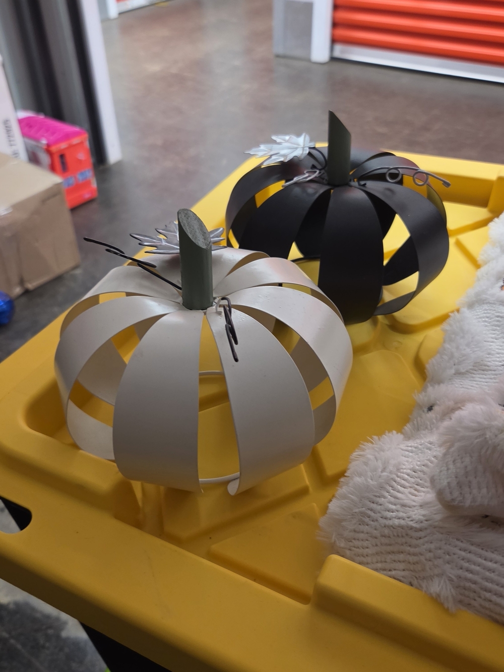 Decorative Metal Pumpkin Set - Cream and Black -